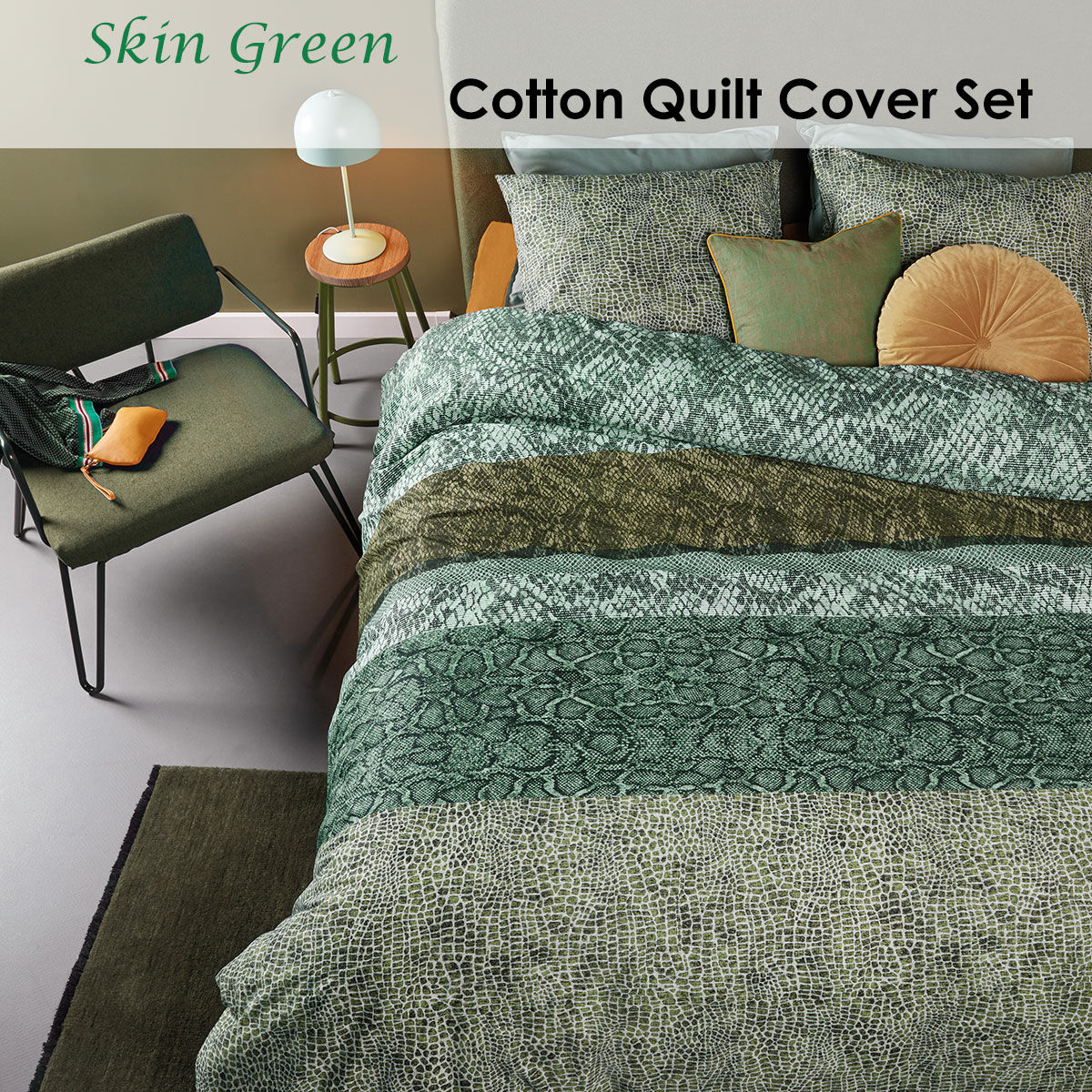 Skin Green Cotton Quilt Cover Set King Price