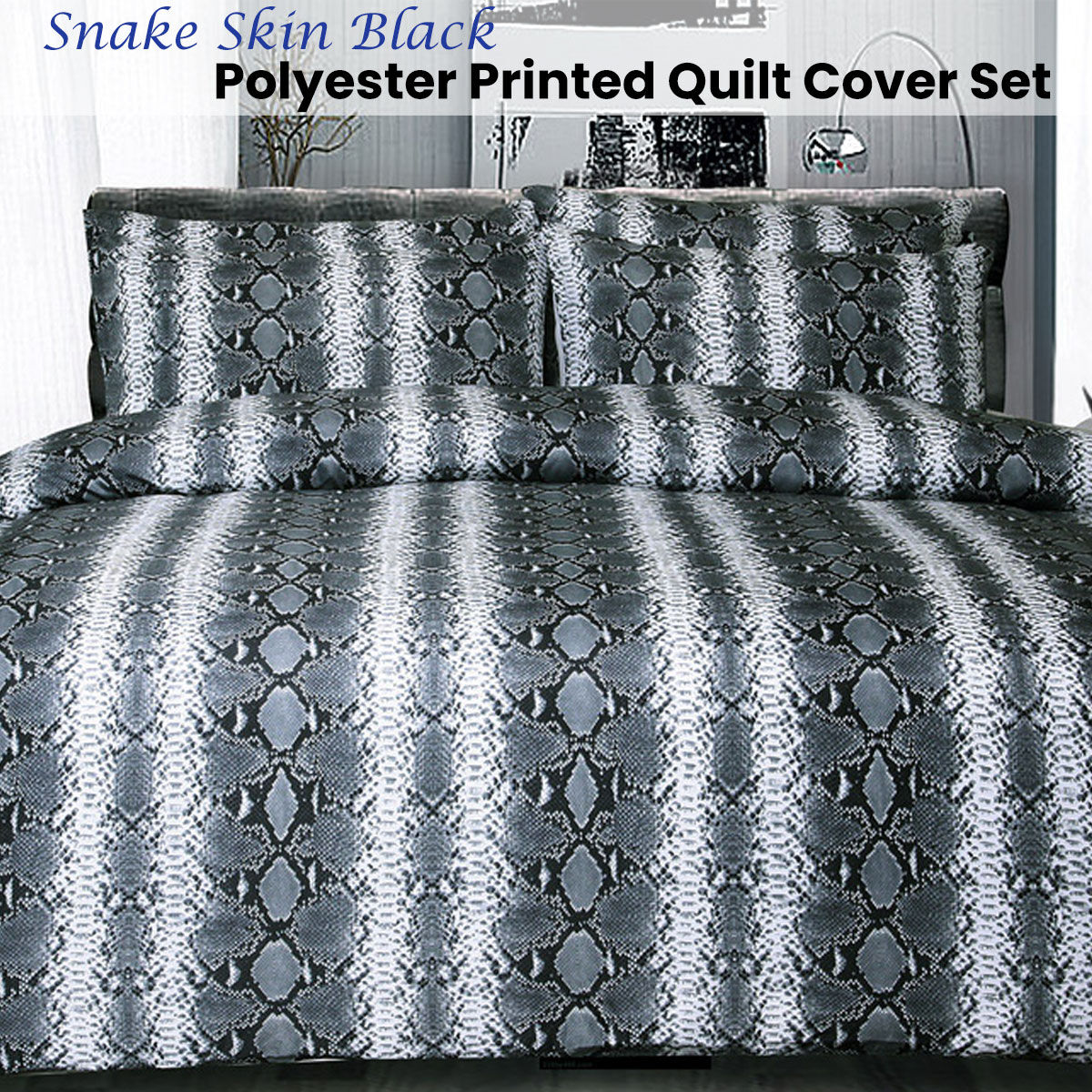 Snake Skin Black Quilt Cover Set Double Price