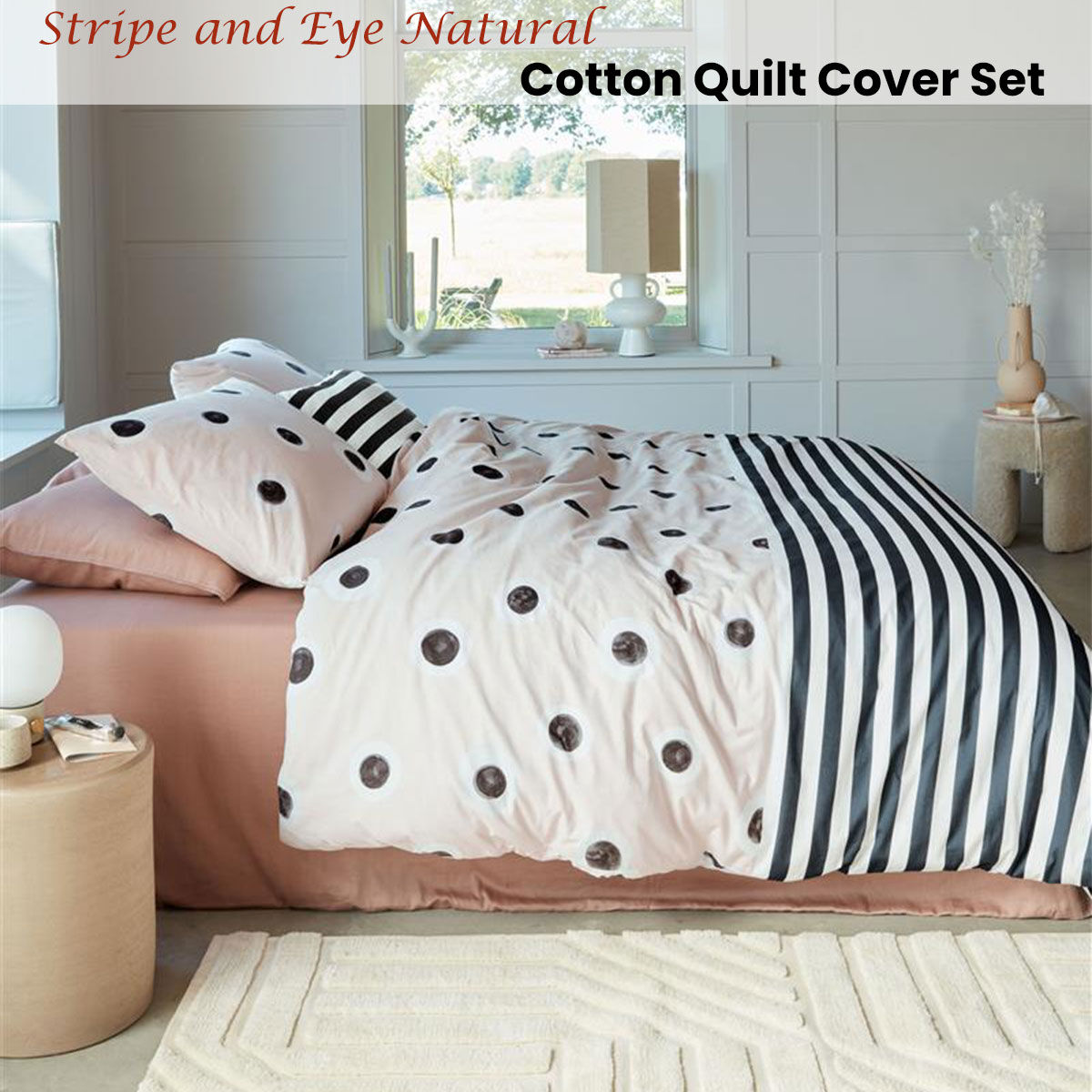 Stripe and Eye Natural Cotton Quilt Cover Set King Price