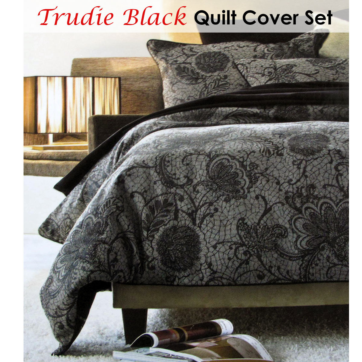 Accessorize Trudie Black Jacquard Quilt Cover Set Single Price