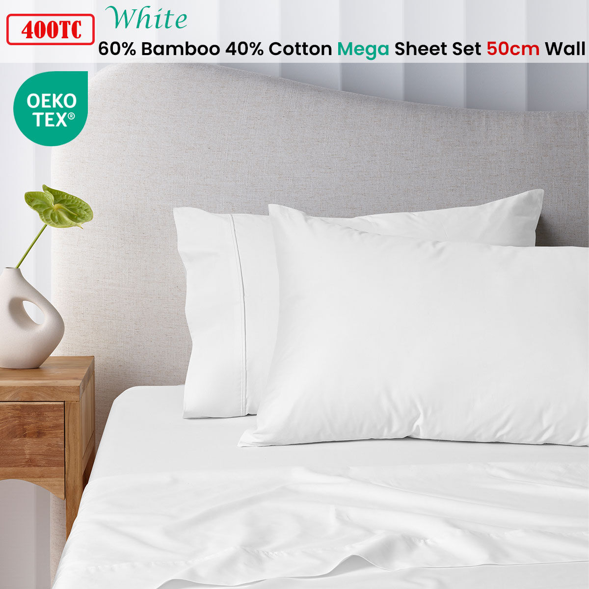 Accessorize 400TC Stone Bamboo Cotton Sheet Set 40cm Wall Single Price