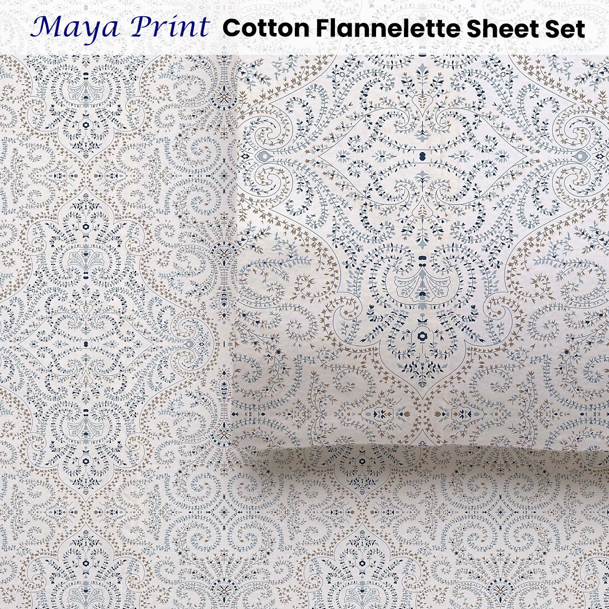 Accessorize Cotton Flannelette Sheet Set 40cm Wall Maya Print Queen Price