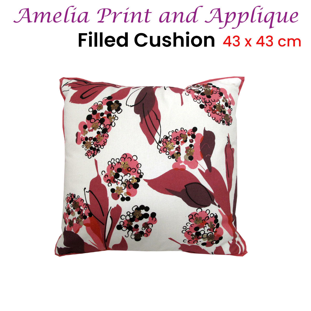 IDC Homewares Amelia Applique Pink Filled Cushion 43 x 43 cm Price