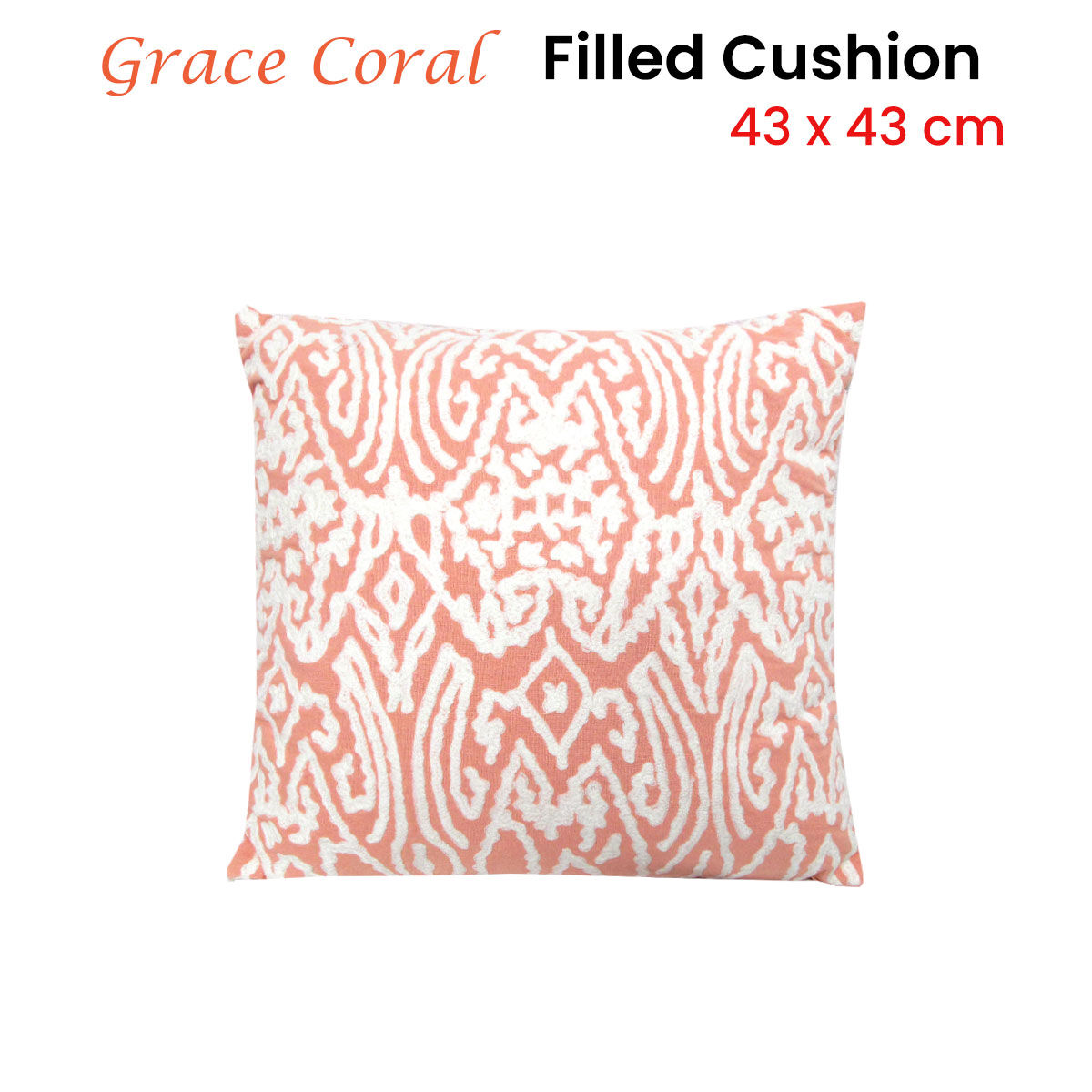 J.Elliot Home Grace Coral Applique Filled Cushion 43 x 43 cm Price
