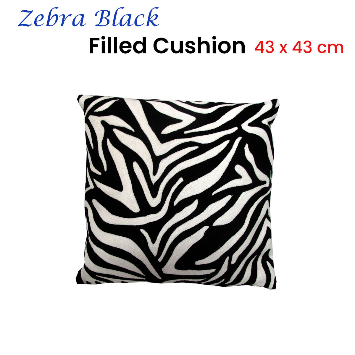 J.Elliot Home Zebra Embroidered Black Filled Cushion 43 x 43 cm Price