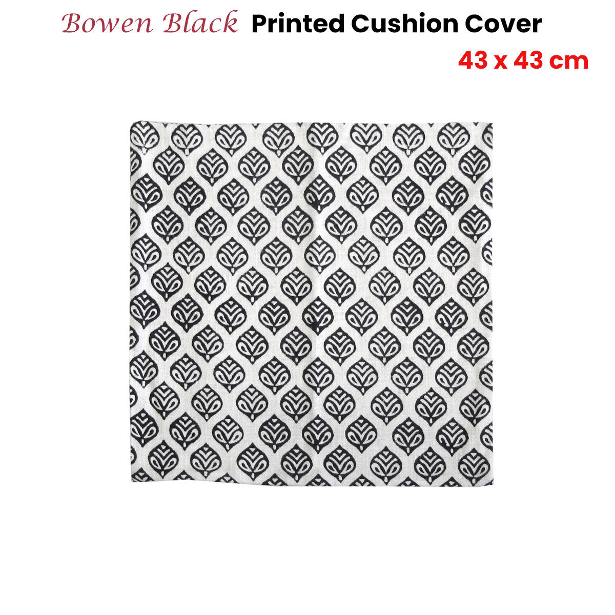 Bowen Black Printed Cushion Cover 43 x 43cm Price