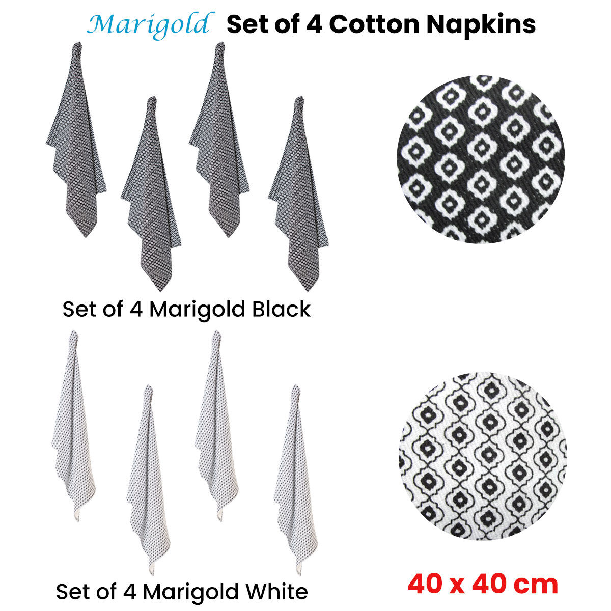 Set of 4 Christopher Vine Marigold Cotton Napkins 40cm x 40cm White Price