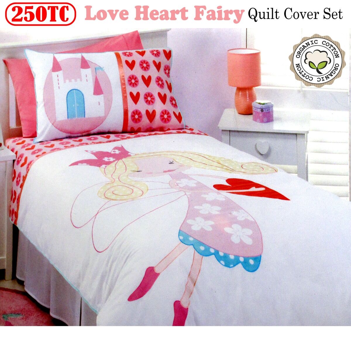 Rose Garden 250TC Love Heart Fairy Quilt Cover Set Single Price