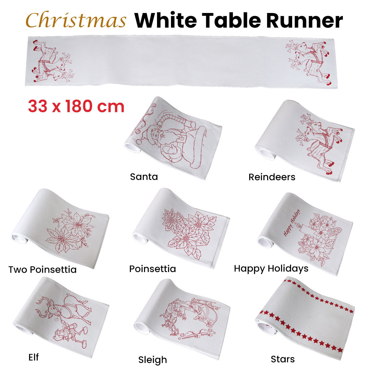 Christmas Jute Woven Taupe Table Runner 33 x 180cm Happy Holidays Price