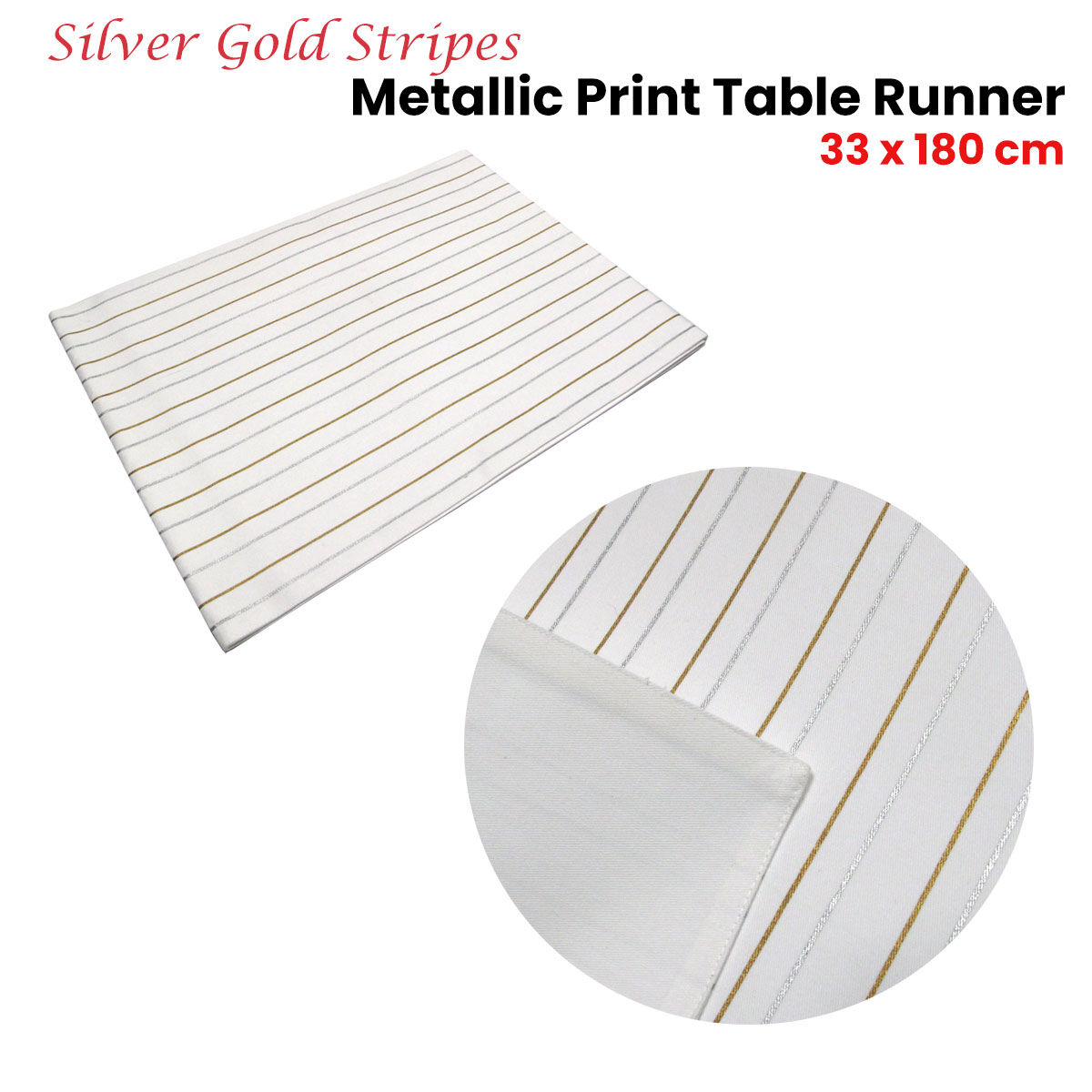 Gold Stripes Cotton Metallic Print Table Runner 33 x 180 cm Price