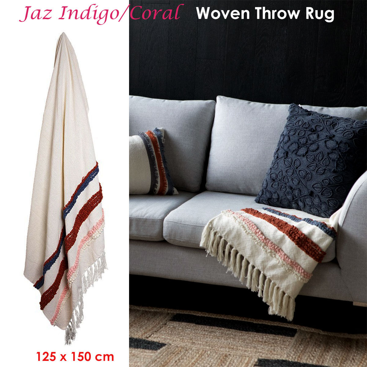 J.Elliot Home Jaz Indigo Coral Woven Throw Rug Price