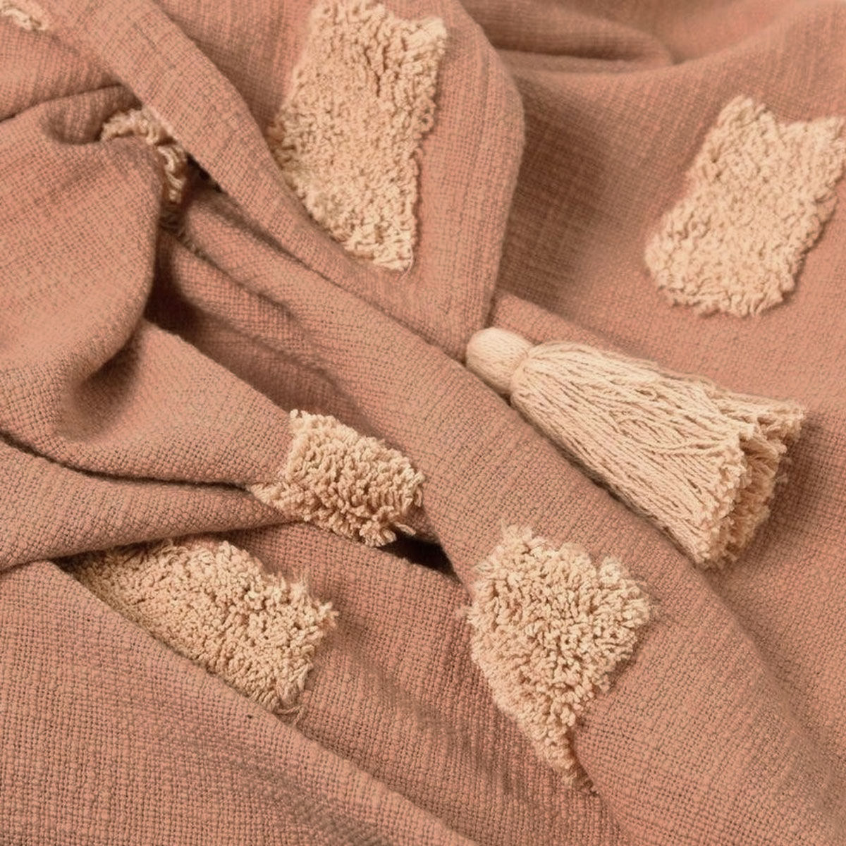 J Elliot Home Quinn 100% Cotton Textured Throw 130 x 160 cm Clay Pink & Soft Pink Price