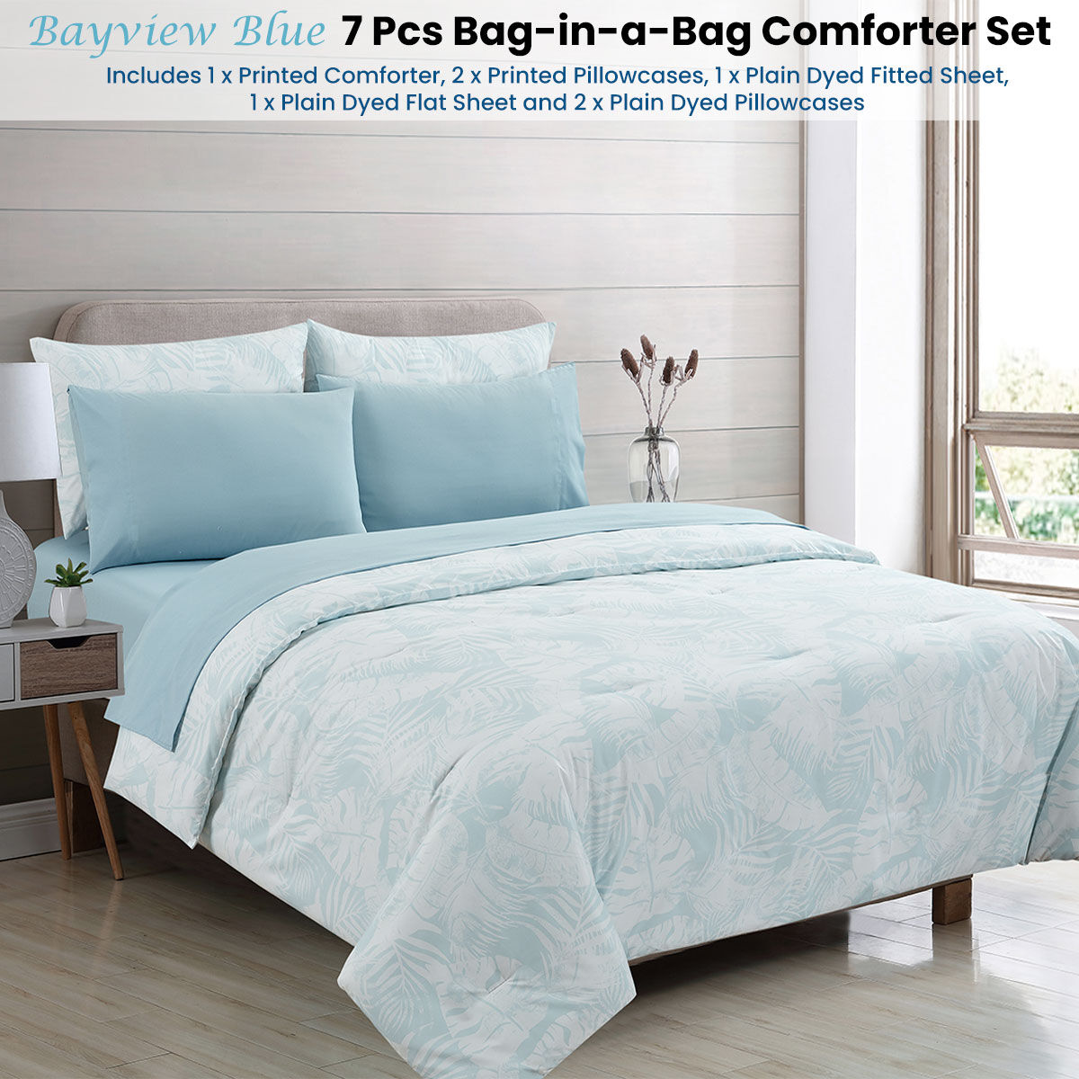 Ardor Bayview Blue 7 Pcs Bed-In-A-Bag Comforter Set with Sheet Set Queen Price