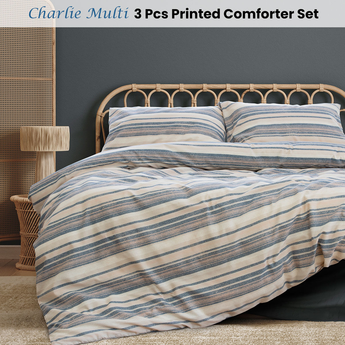 Charlie Multi 3 Pcs Comforter Set Queen/King Price