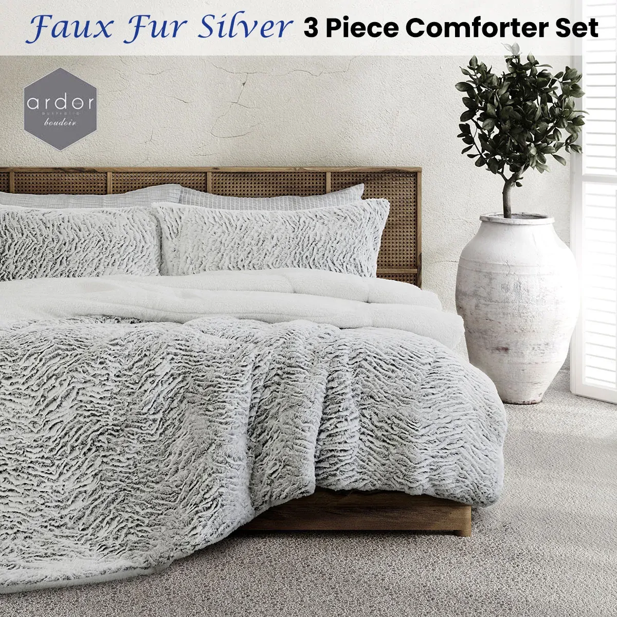 Ardor Faux Fur Bear 3 Piece Comforter Set Queen/King Price