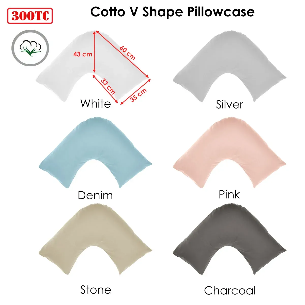 300TC Cotton V Shape Pillowcase Silver Price