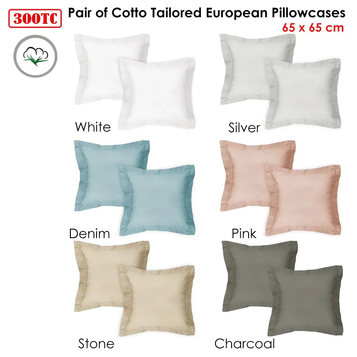 Algodon Pair of 300TC Cotton Standard Pillowcases Stone Price
