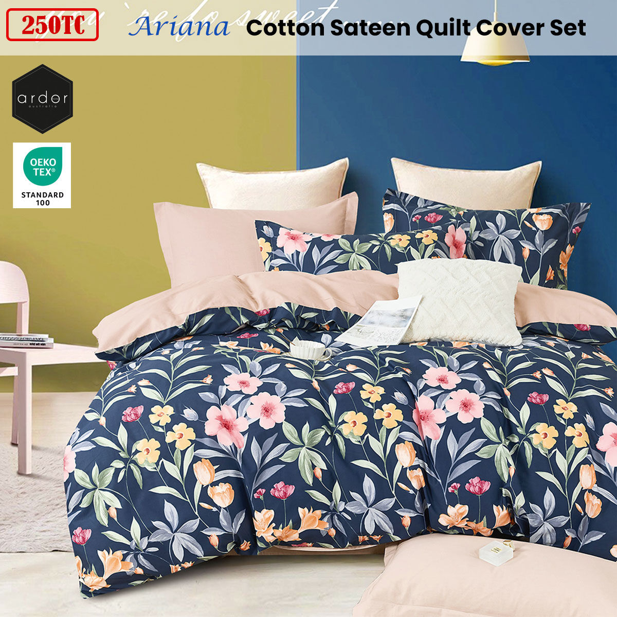 Ardor 250TC Ariana Floral Cotton Sateen Quilt Cover Set Queen Price