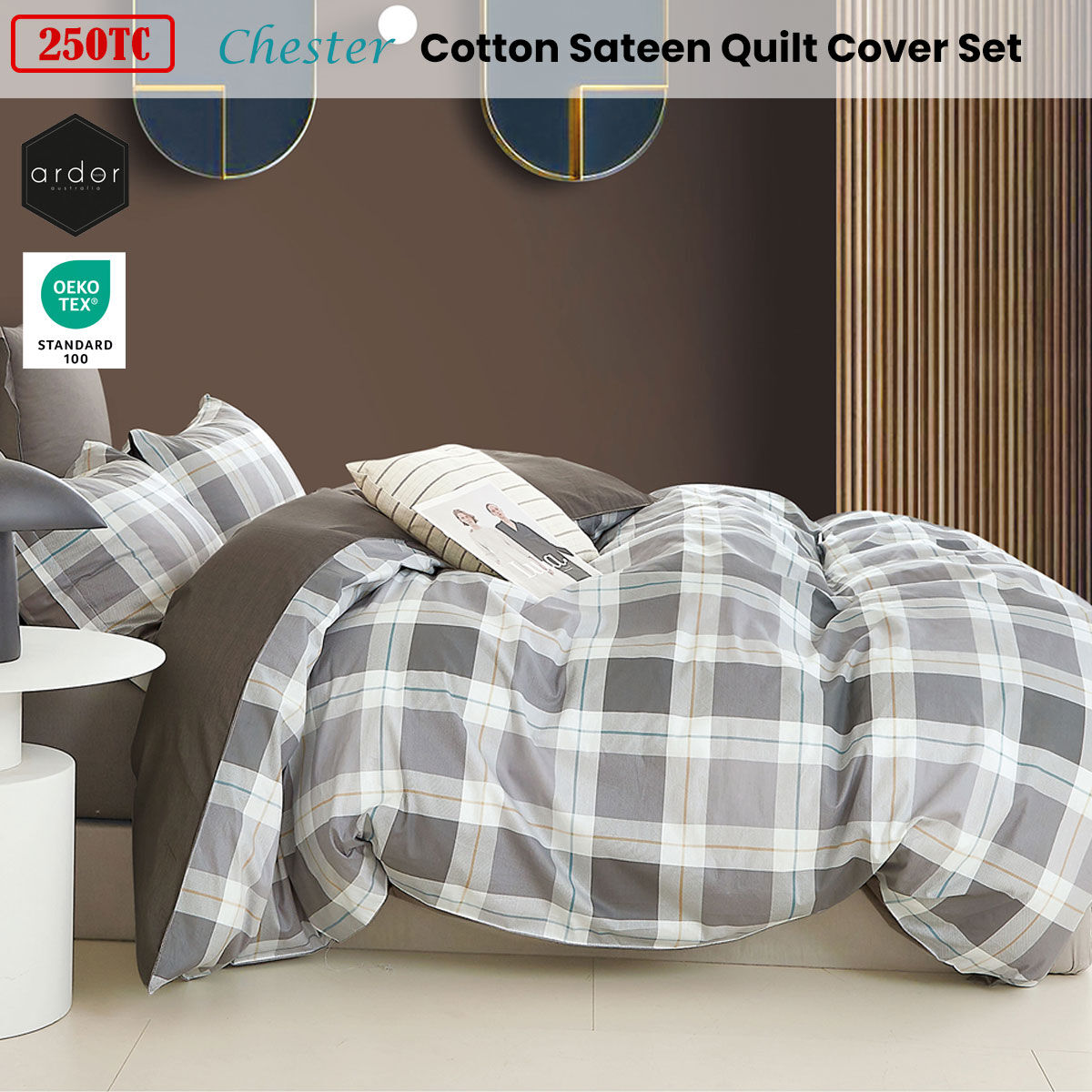 Ardor 250TC Chester Plaid Cotton Sateen Quilt Cover Set Queen Price