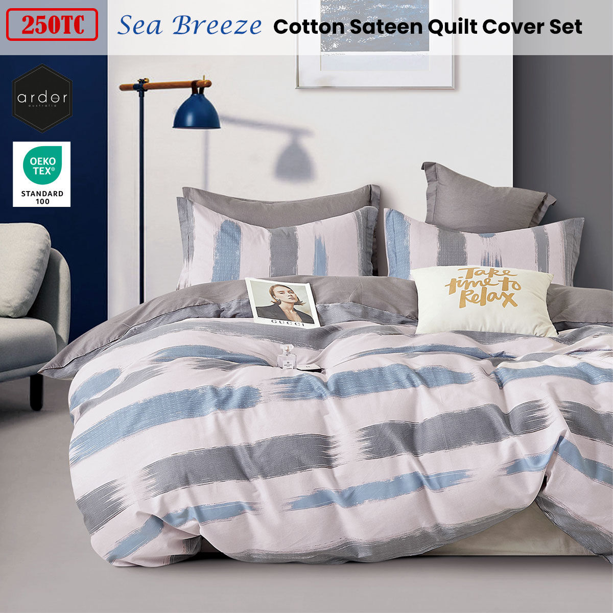 Ardor 250TC Sea Breeze Cotton Sateen Quilt Cover Set Queen Price