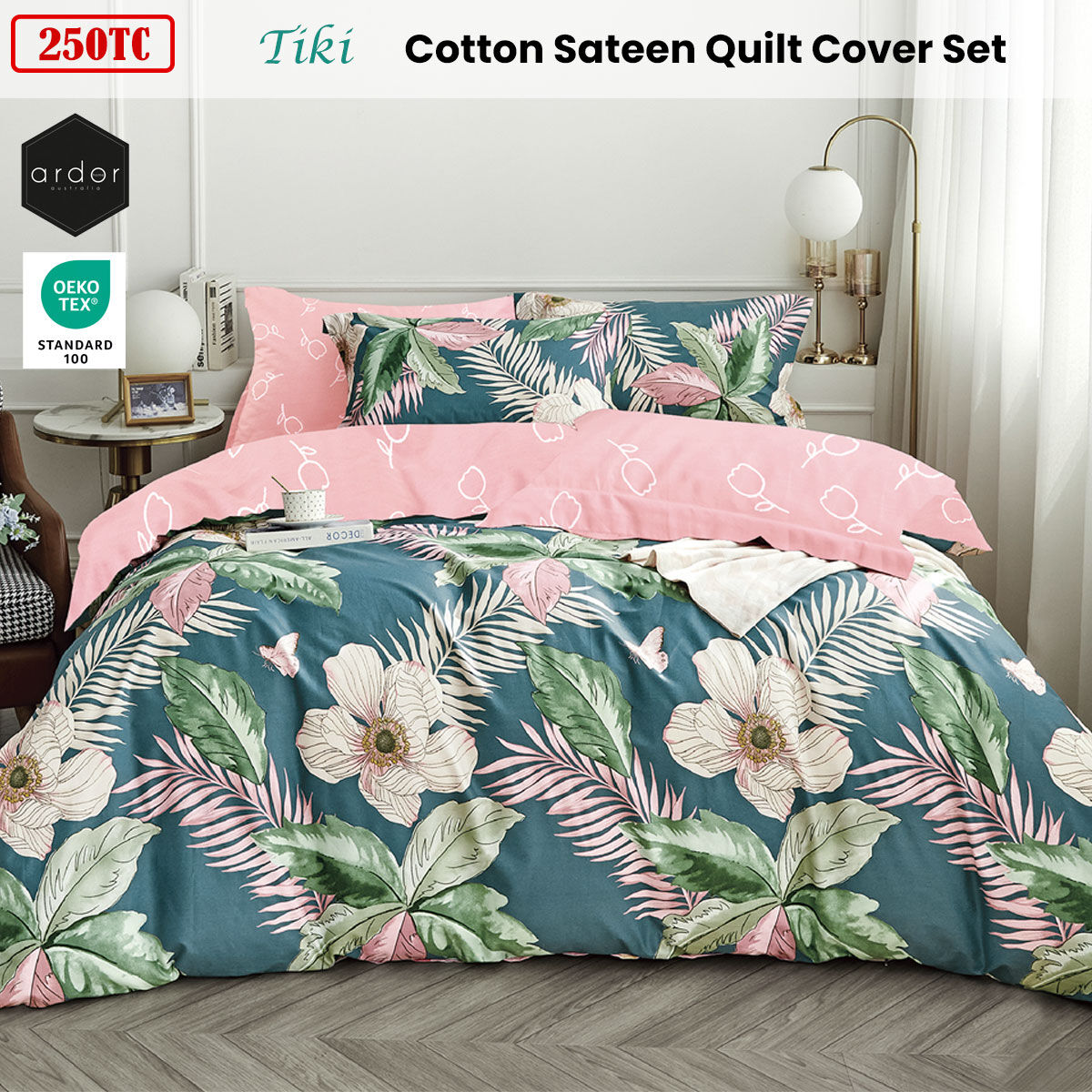 250TC Tiki Tropical Cotton Sateen Quilt Cover Set Queen Price