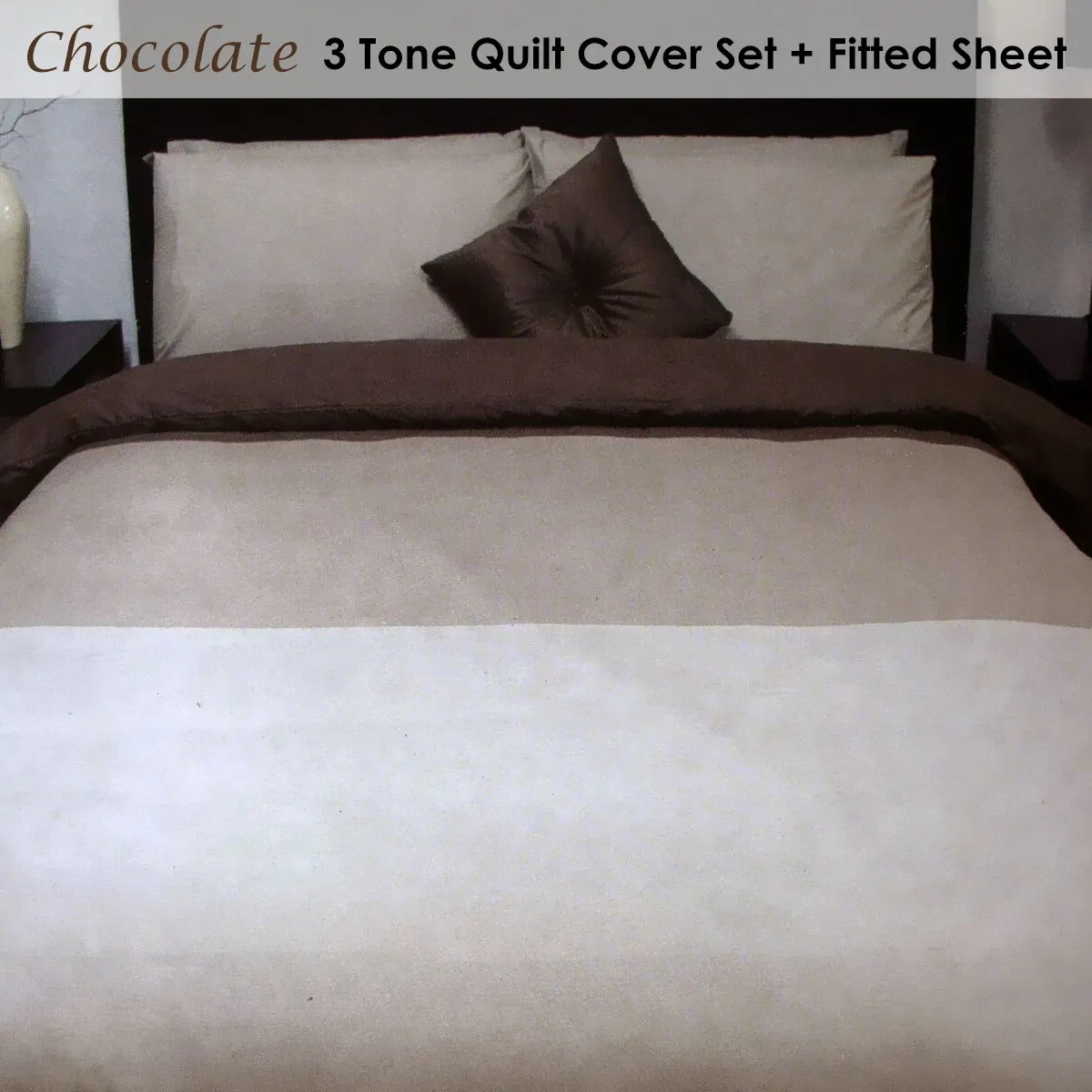 Essentially Home Living Chocolate 3 Tone Quilt Cover Set + Fitted Sheet Queen Price