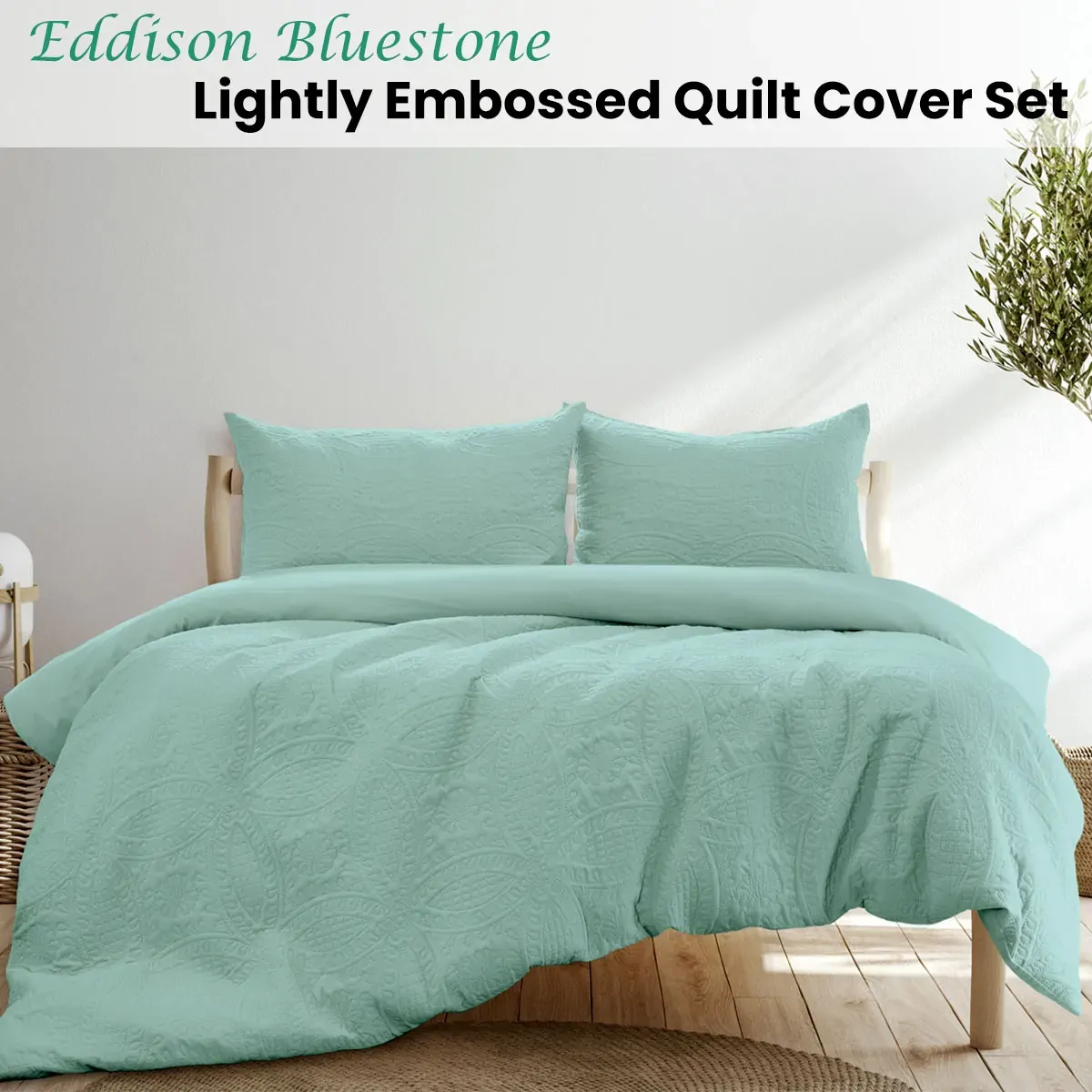 Ardor Eddison Bluestone Light Quilted Embossed Quilt Cover Set Queen Price
