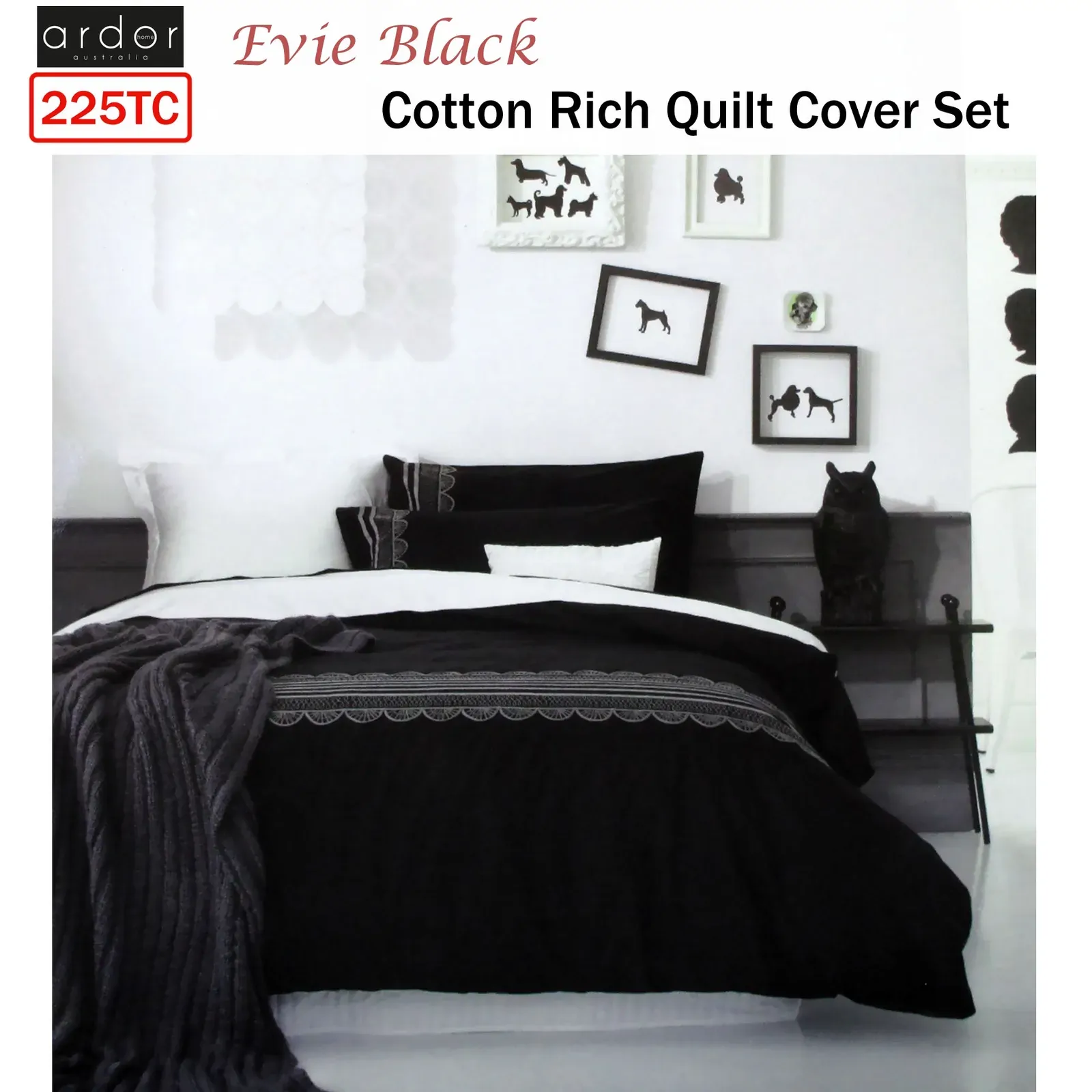 Ardor Evie Black Quilt Cover Set QUEEN Price