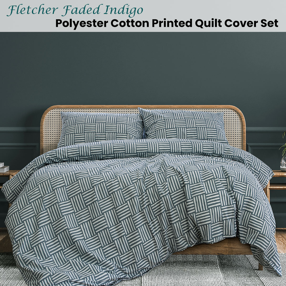 Fletcher Faded Indigo Printed Quilt Cover Set Queen Price
