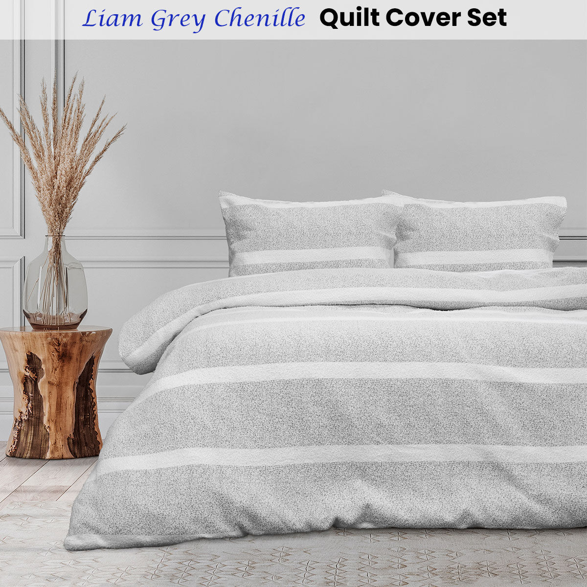 Ardor Liam Chenille Textured Grey Quilt Cover Set King Price
