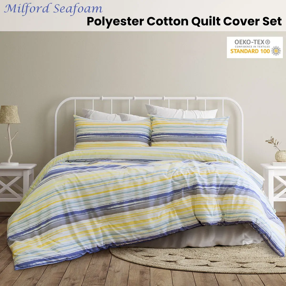 Ardor Milford Seafoam Polyester Cotton Quilt Cover Set King Price
