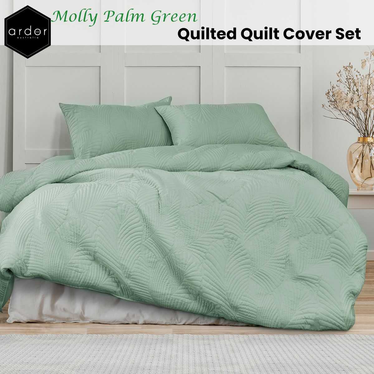 Ardor Molly Palm Green Quilted Quilt Cover Set King Price