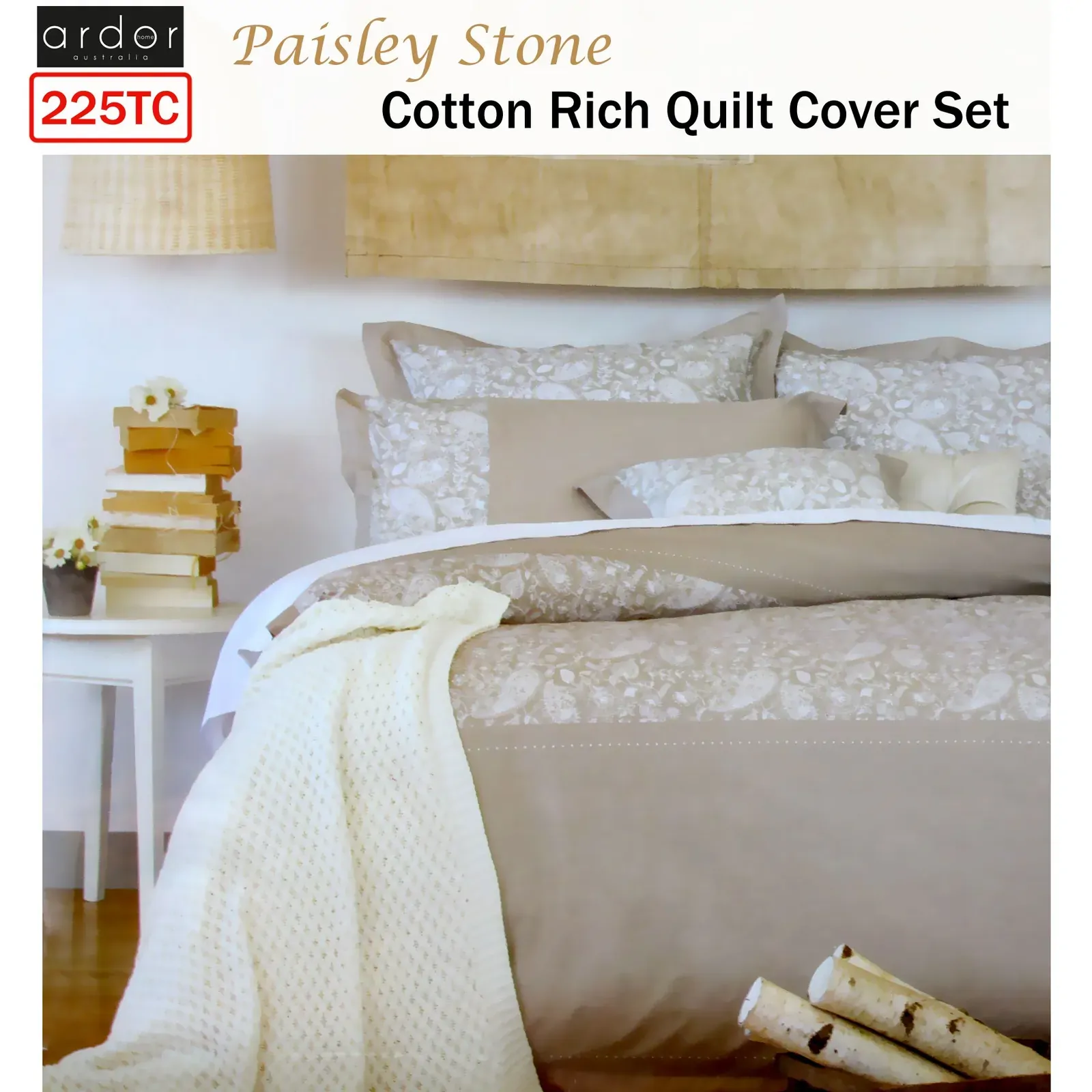 225TC Cotton Rich Paisley Stone Quilt Cover Set Queen Price