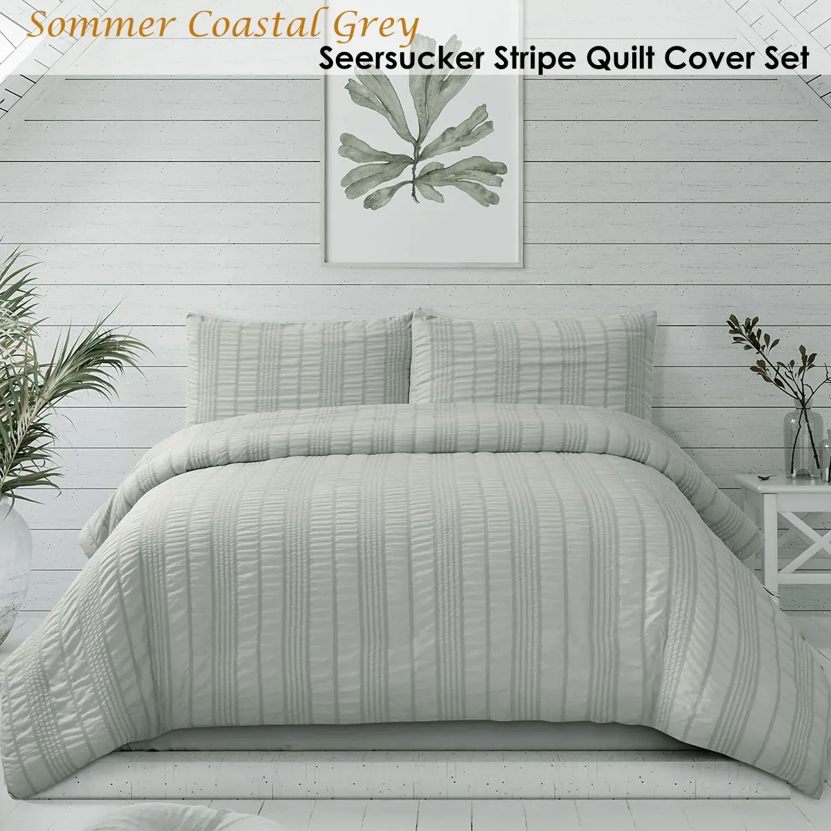 Ardor Sommer Coastal Grey Seersucker Stripe Quilt Cover Set King Price