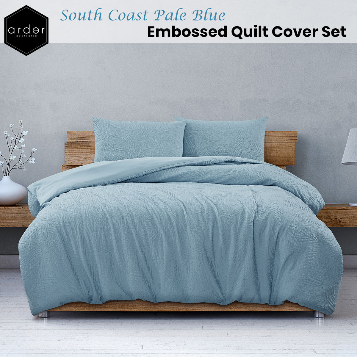 Ardor South Coast Pale Blue Embossed Quilt Cover Set King Price