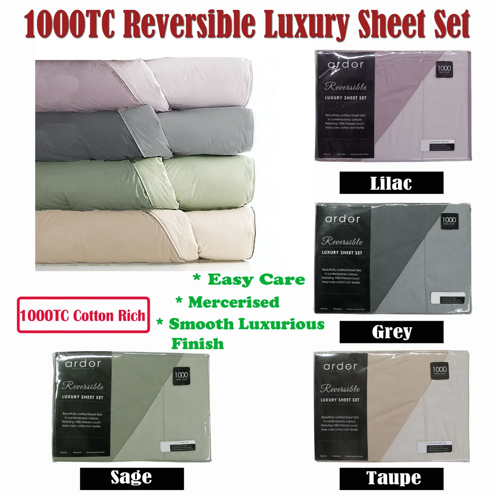 Ardor 1000TC Cotton Rich Reversible Sheet Set Taupe KING Price