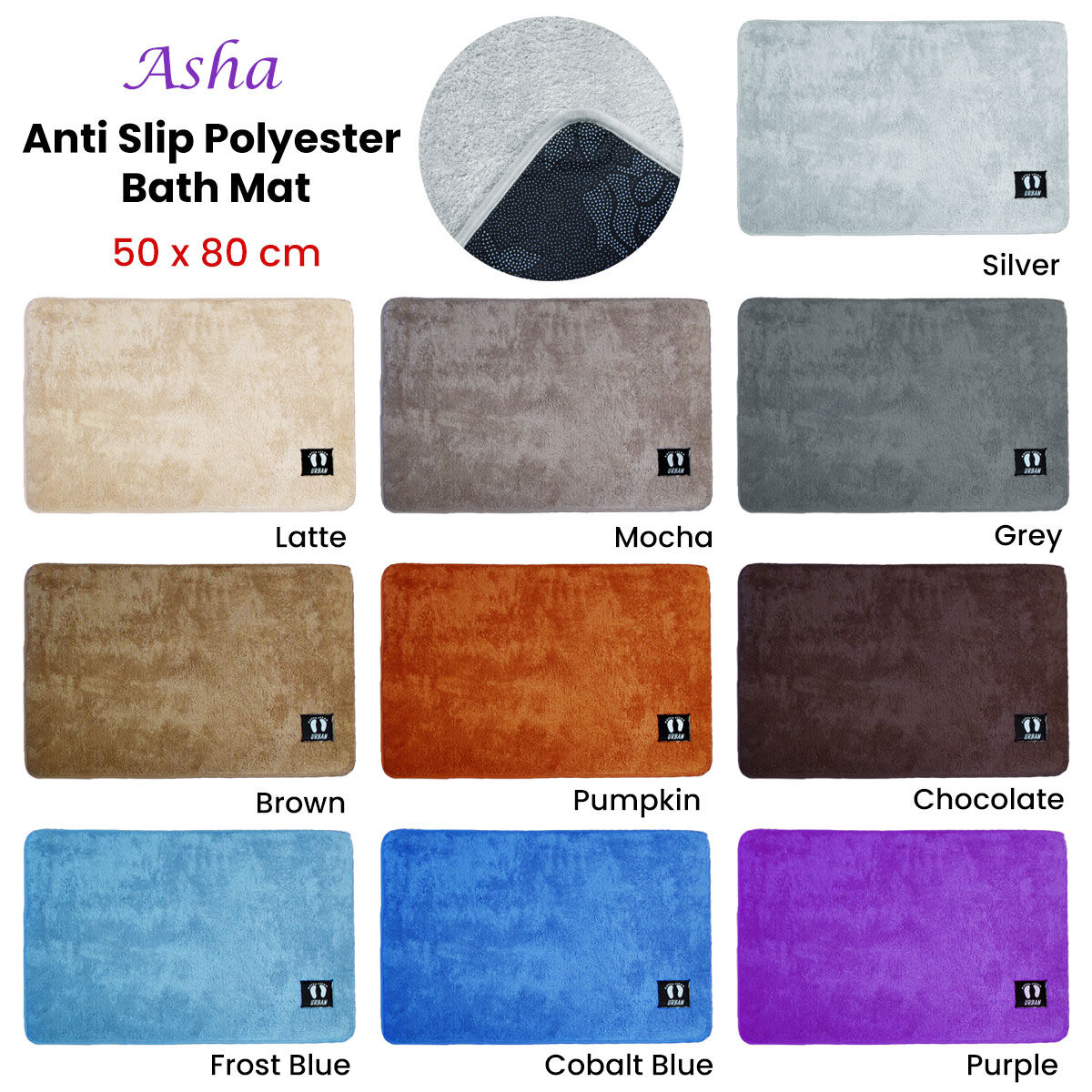 Asha Anti Slip Polyester Bath Mat 50 x 80 cm Latte Price