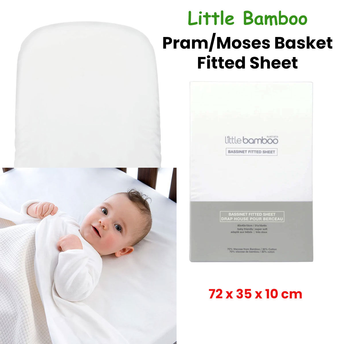 Little Bamboo Fitted Sheet Pram/Moses Basket 72x35x10cm Price