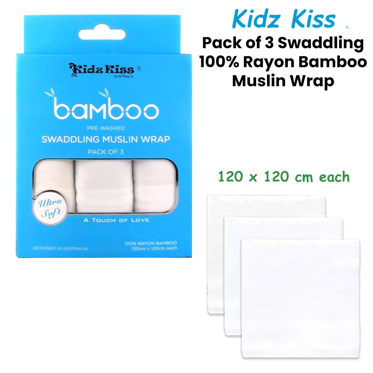 Pack of 3 Swaddling Muslin Wrap 120x120cm each Price