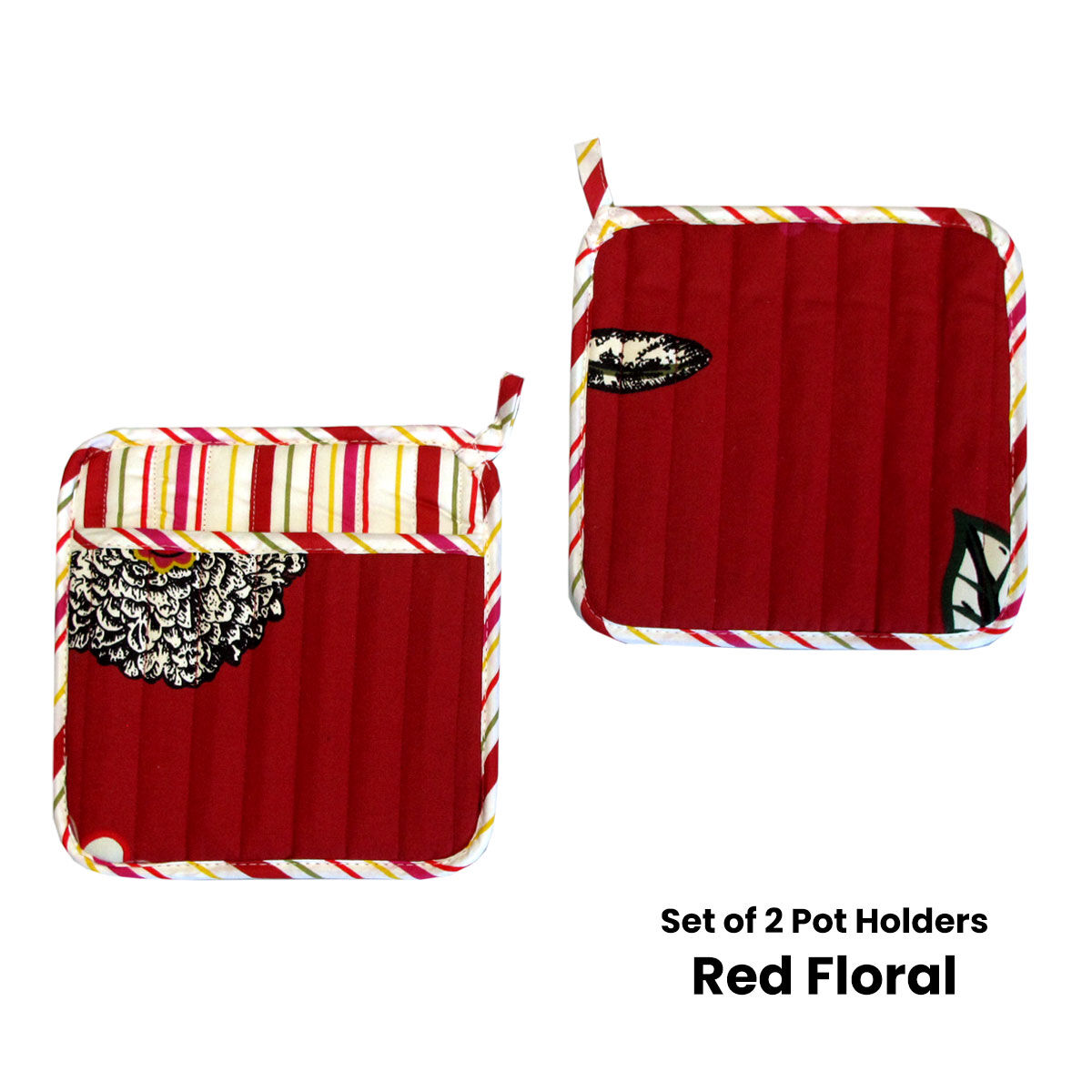 Set of 2 100% Cotton Printed Pot Holders 22 x 22 cm Red Floral Price