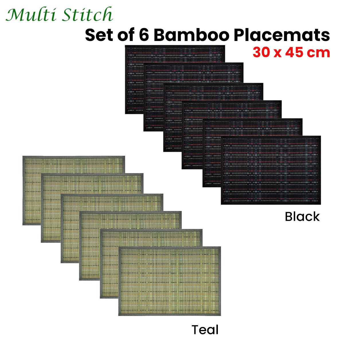 Set of 6 Multi Stitch Bamboo Table Placemats 30 x 45cm Teal Price