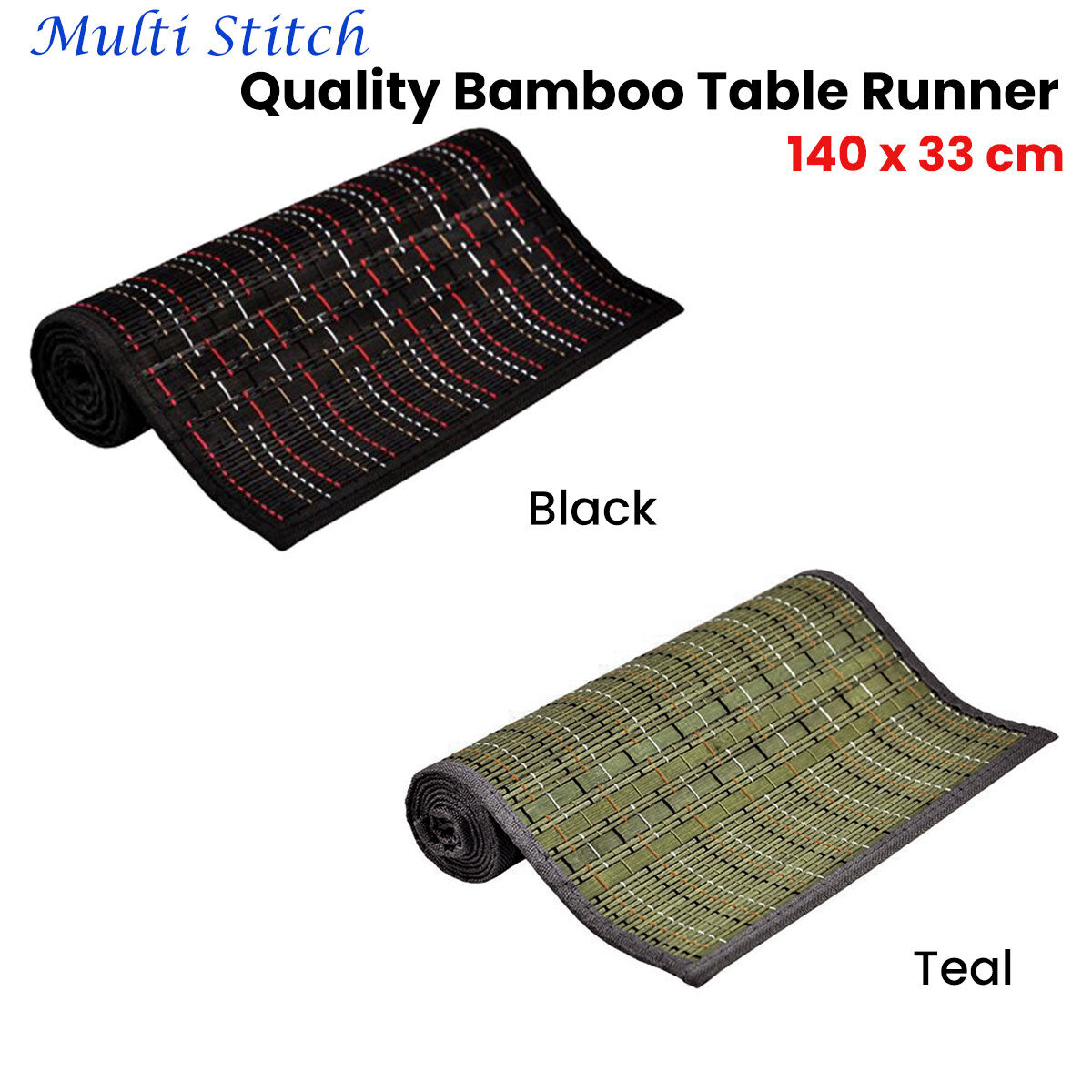 Multi Stitch Bamboo Table Runner 140 x 33cm Teal Price