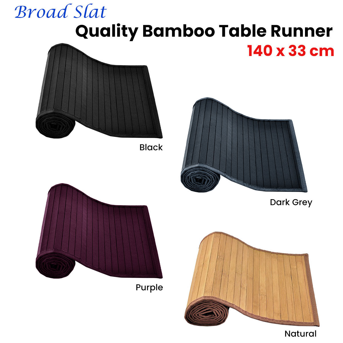 Broad Slat Bamboo Table Runner 140 x 33cm Dark Grey Price