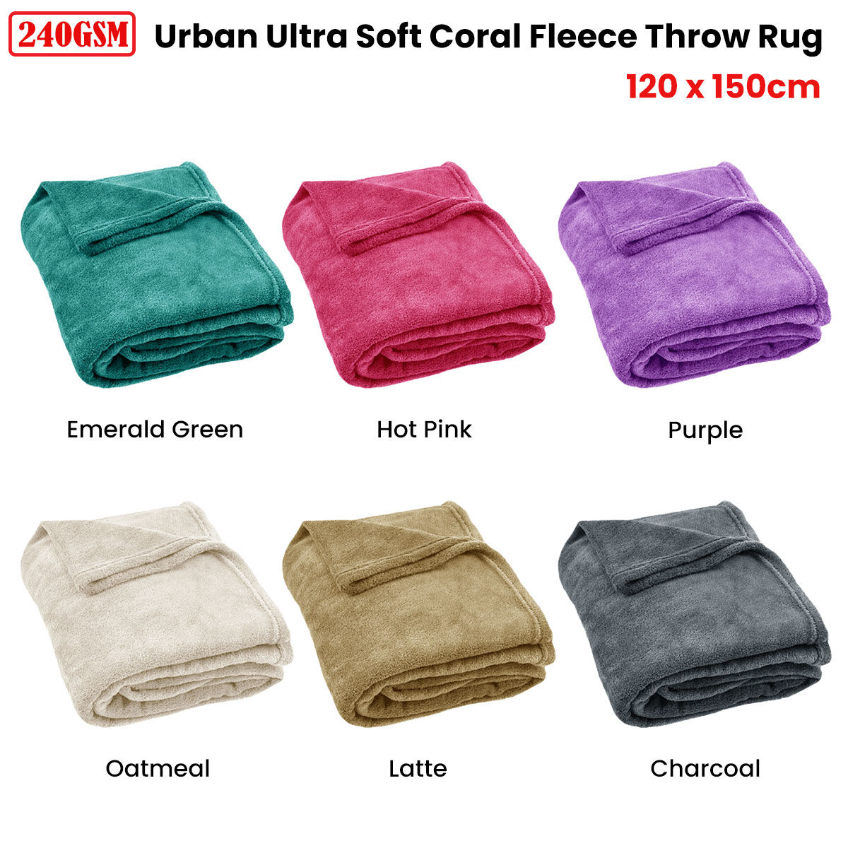 240GSM Urban Ultra Soft Coral Fleece Throw Rug 120 x 150cm Charcoal Price