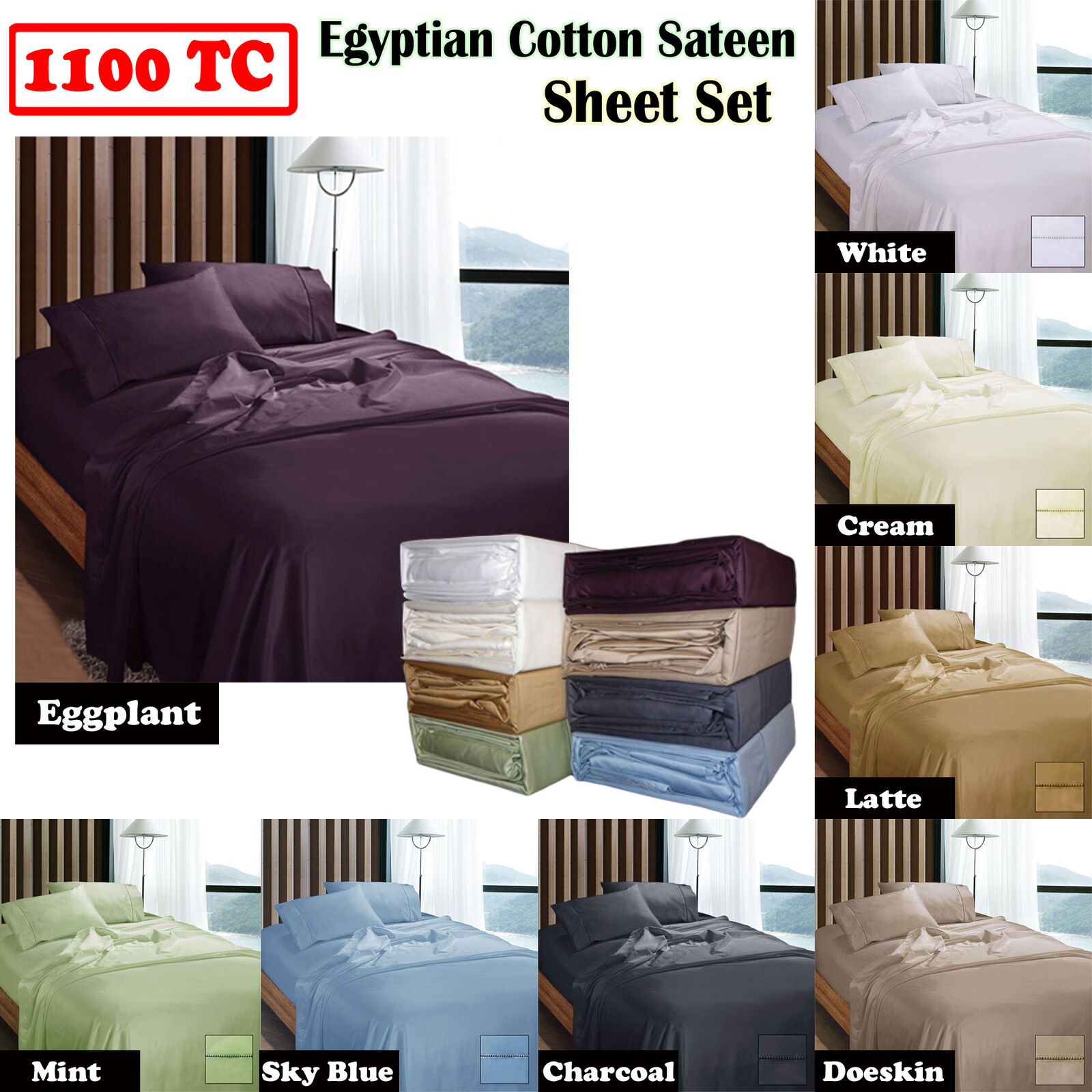 Ramesses 1100TC Egyptian Cotton Sateen Sheet Set Mint King Price