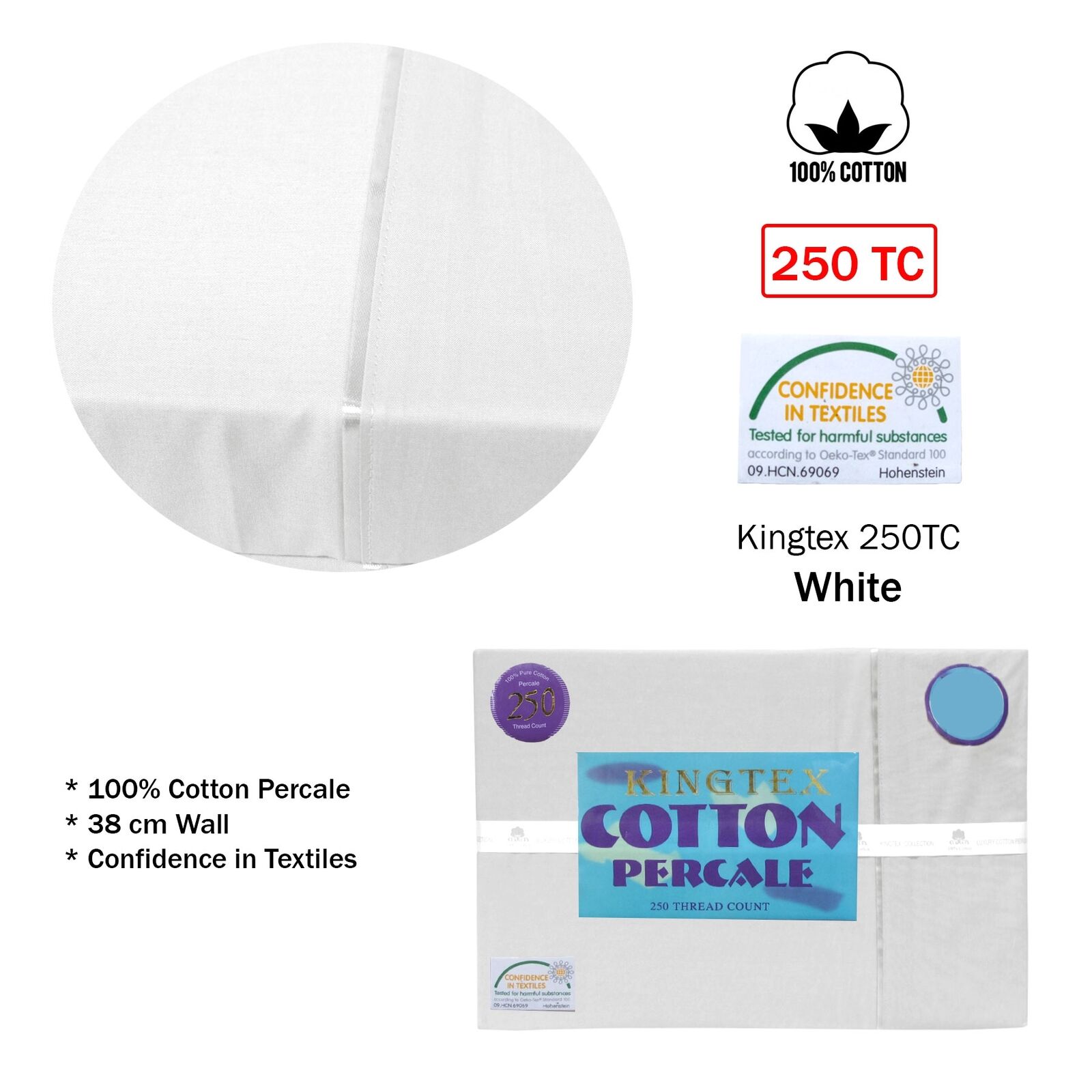 Kingtex 250TC Cotton Percale Sheet Set King White Price