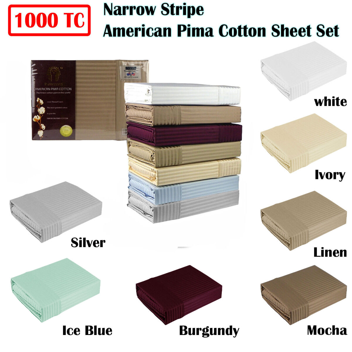 Ramesses 1000TC American Pima Cotton Narrow Stripe Sheet Set Burgundy King Price