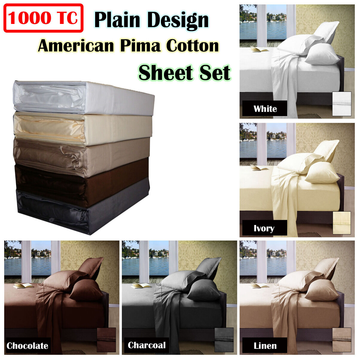 Ramesses 1000TC American Pima Cotton Plain Design Sheet Set Linen King Price