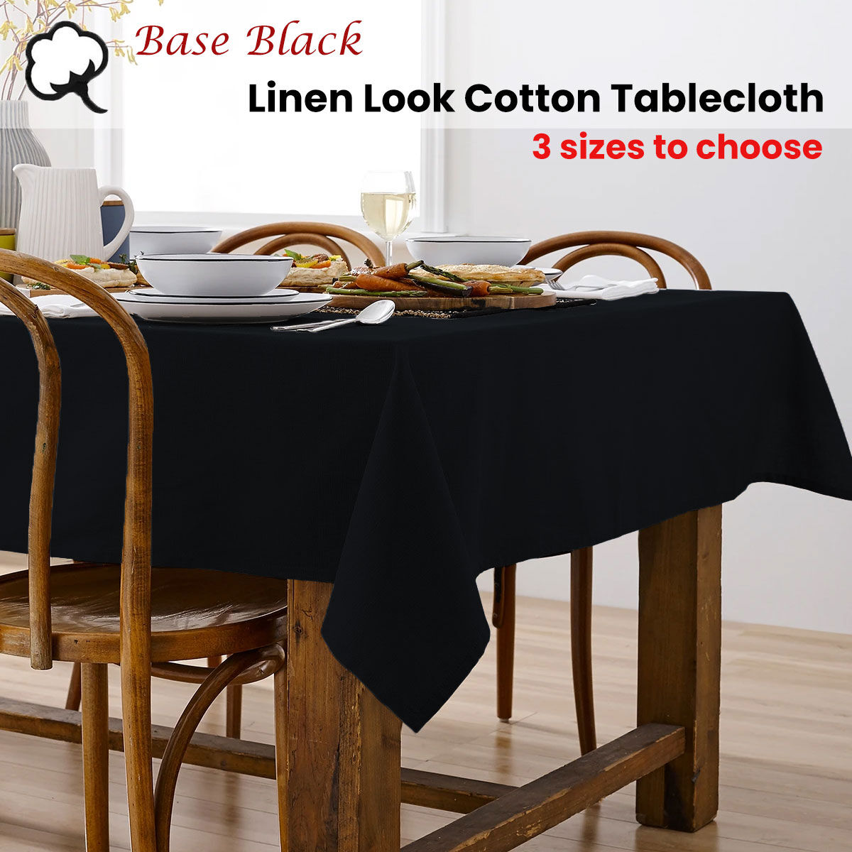 Ladelle Base Black Linen Look 100% Cotton Tablecloth 150 x 225 cm Price