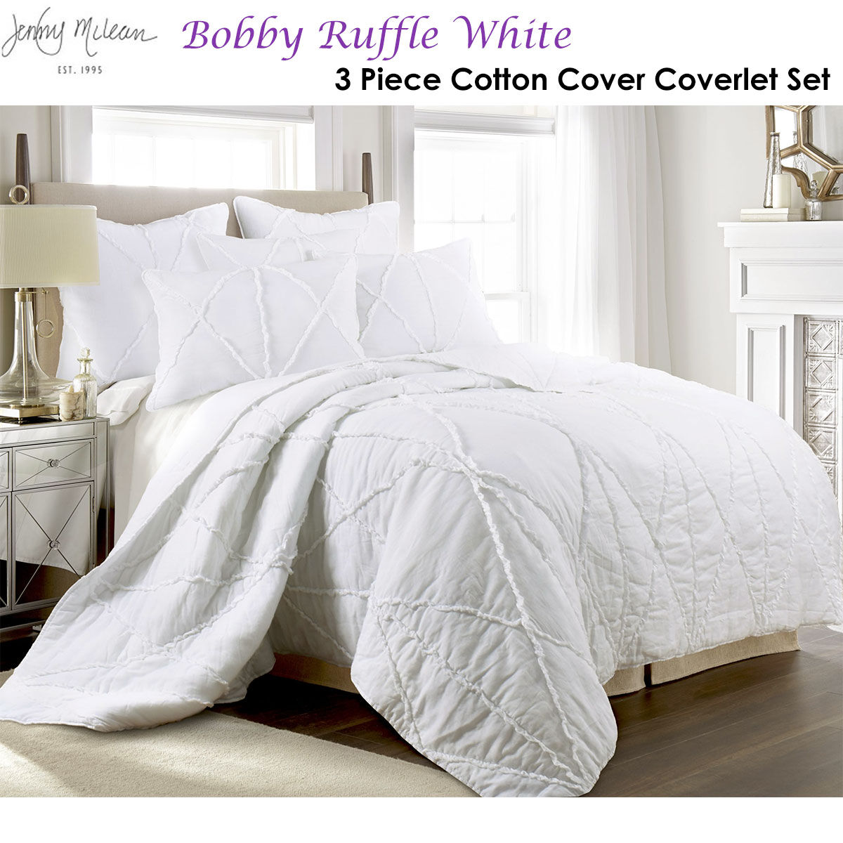 Jenny Mclean Bobby Ruffle White 3 Piece Coverlet Set King Price